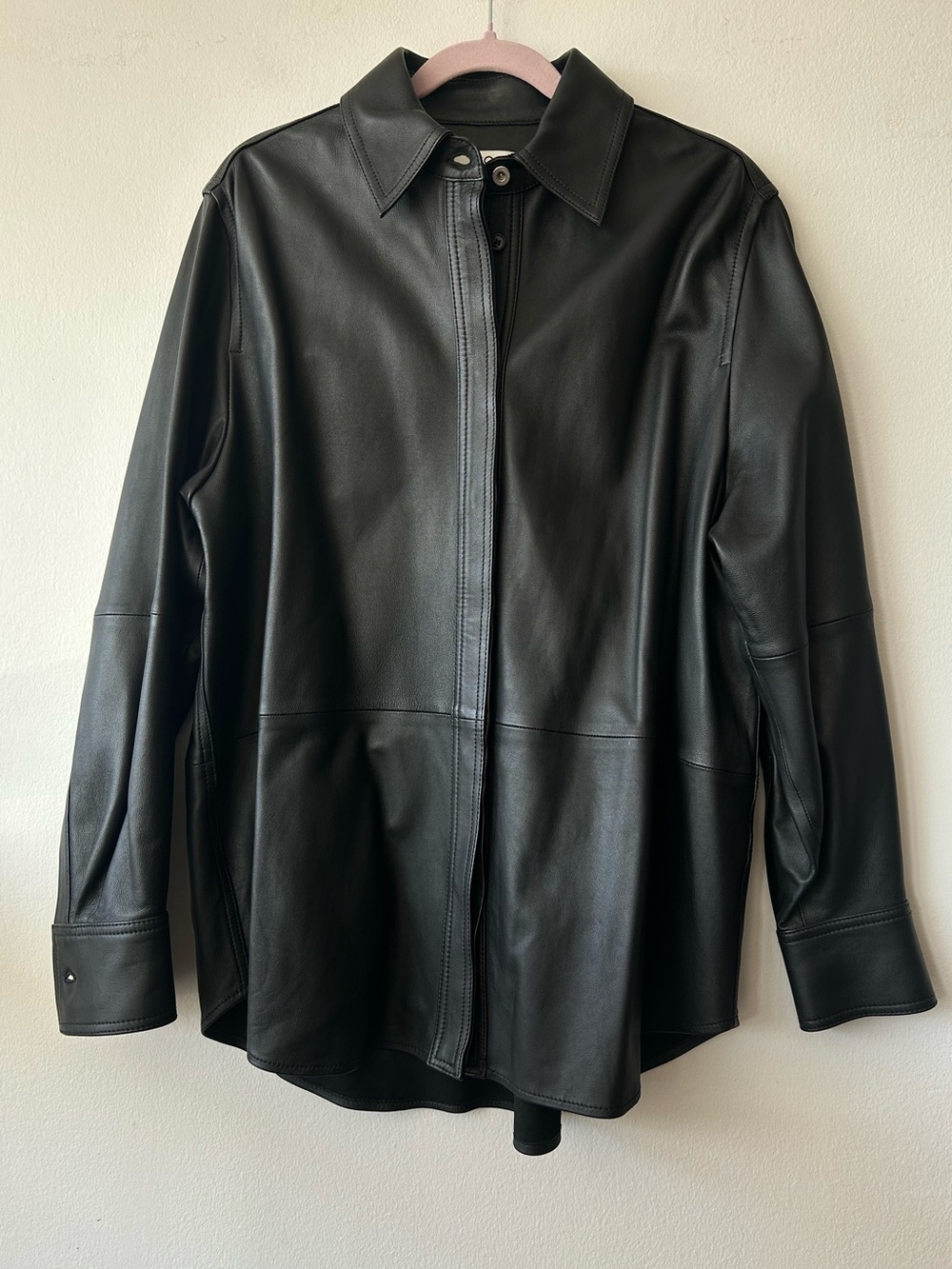 NWOT COS Women’s Leather Long sleeve Shirt in black
